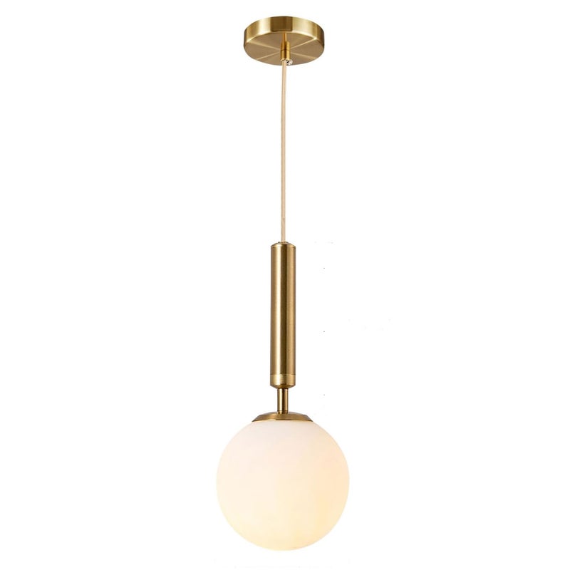 KCO Lighting Modern Globe Pendant Lights Kitchen Island Lighting White and Gold Pendant Light Single Pendant Lighting Frosted Glass Hanging Light Brass Vintage Ceiling Light Fixture - Image 1
